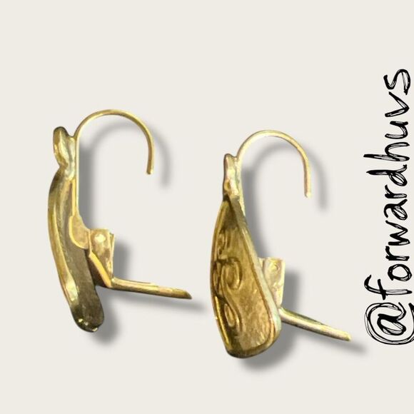 Gold Tone Leverback Earrings with Lapis Blue Stone - Picture 6 of 10